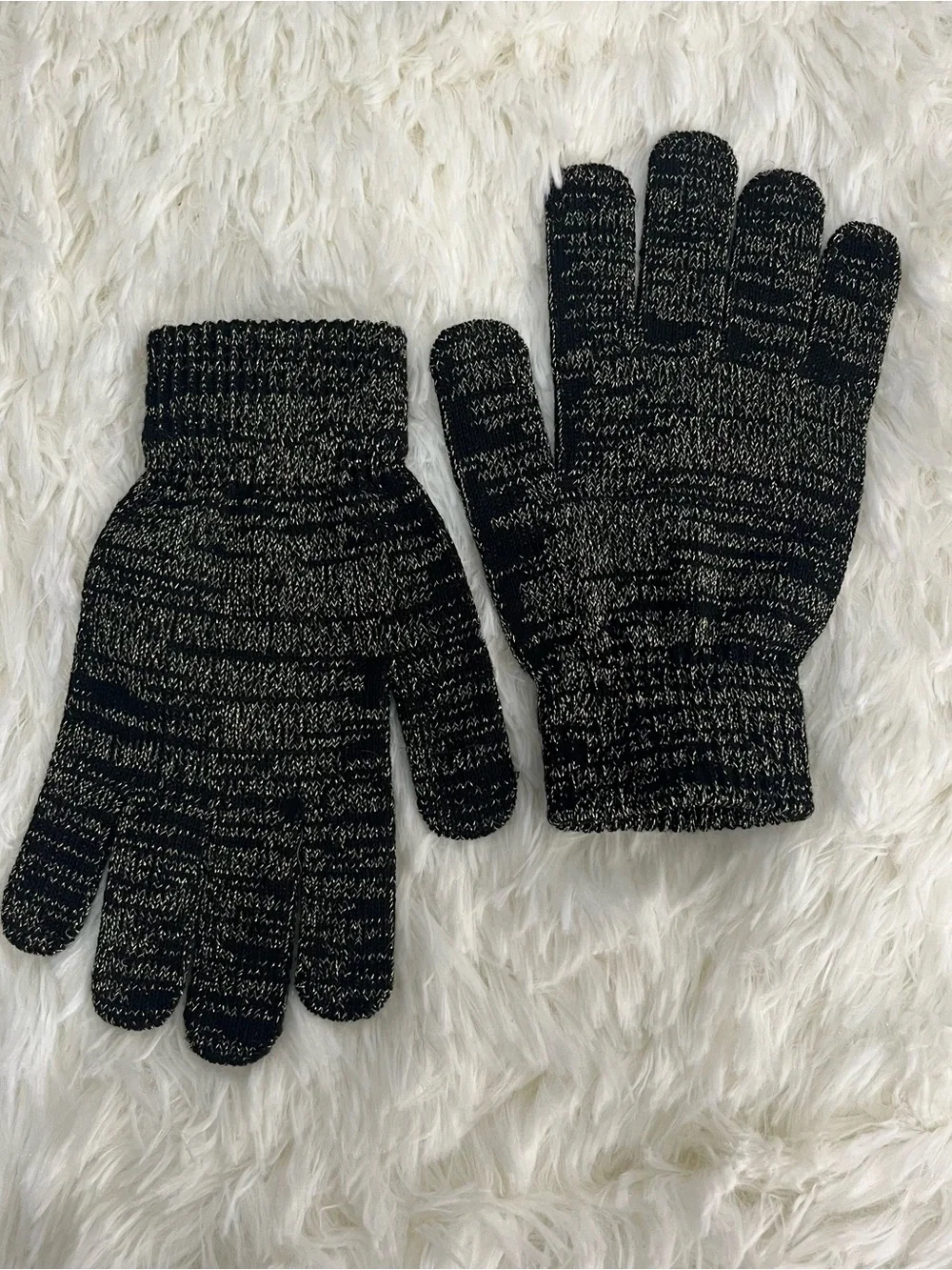 Sparkly Black and Gold Knit Gloves